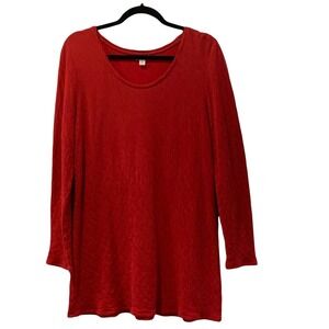 J Jill Pure Jill Tunic Top Red Long Sleeve Crepe Cotton Medium Holiday Christmas